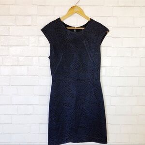 Kimberly Ovitz Blue Black Snake Print Texture Sheath Dress Silk Lined